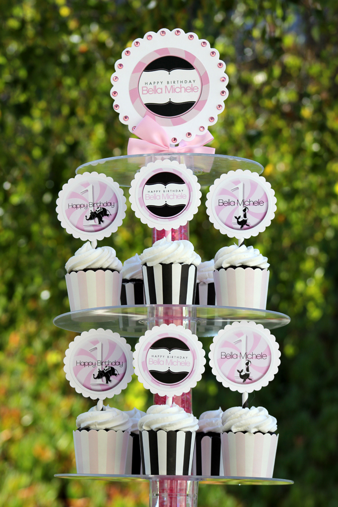girly circus cupcake tower