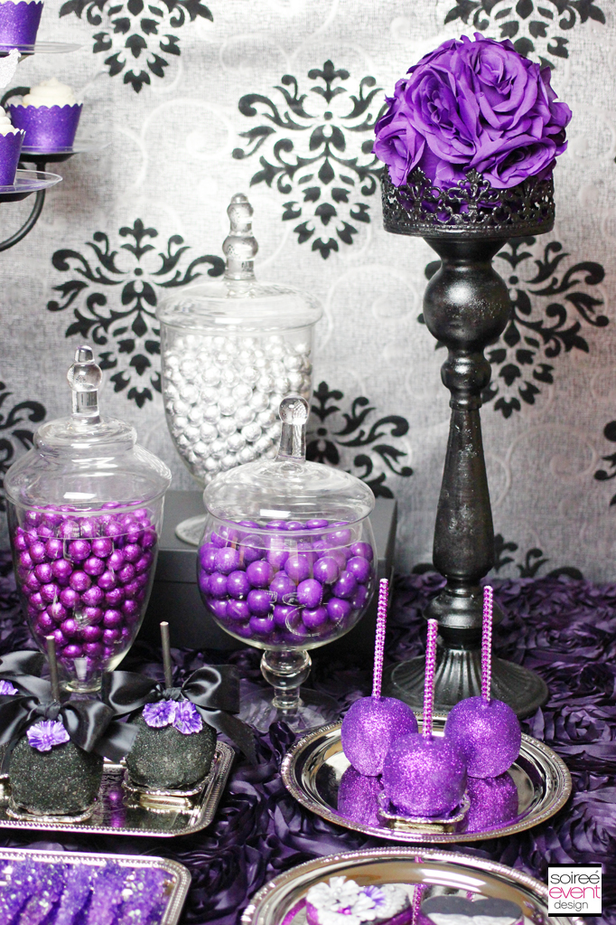 Purple and silver candy table
