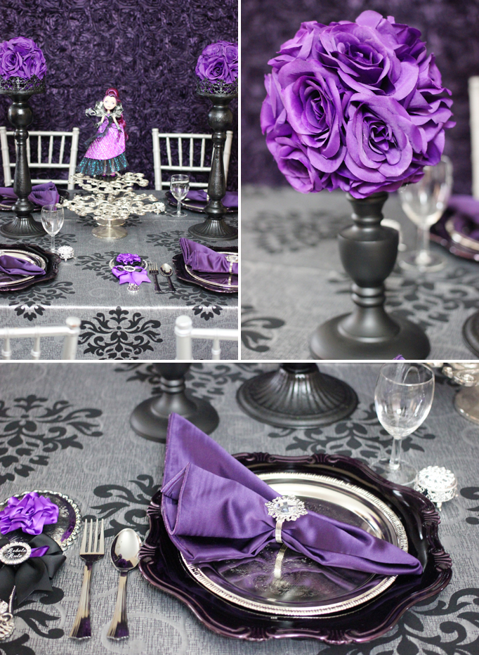 purple and silver dining table