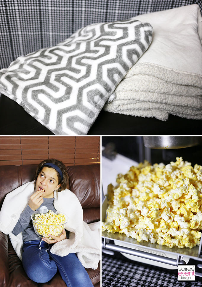 Movie night popcorn and blankets