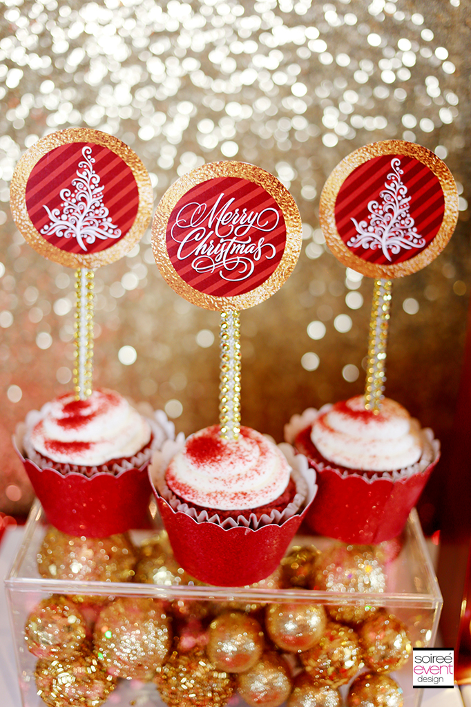 Red and Gold Christmas Cupcake Toppers