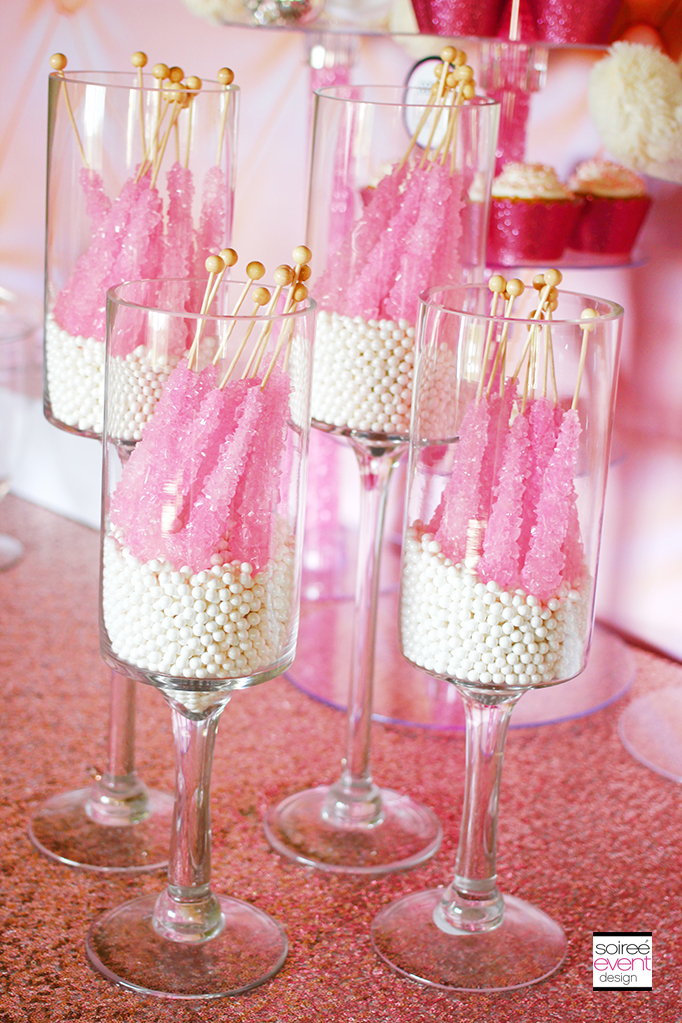 Pink and White Candy Buffet - Pink and White Rock Candy display