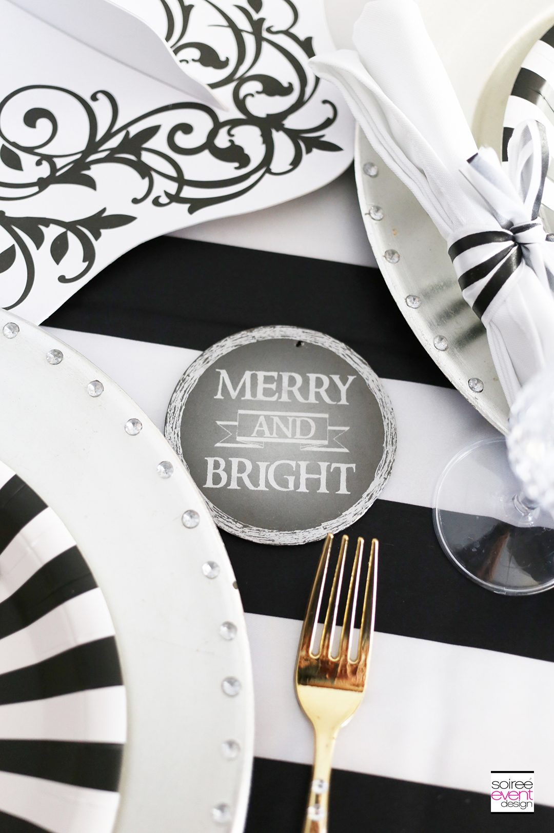 Black and white Christmas tablescape