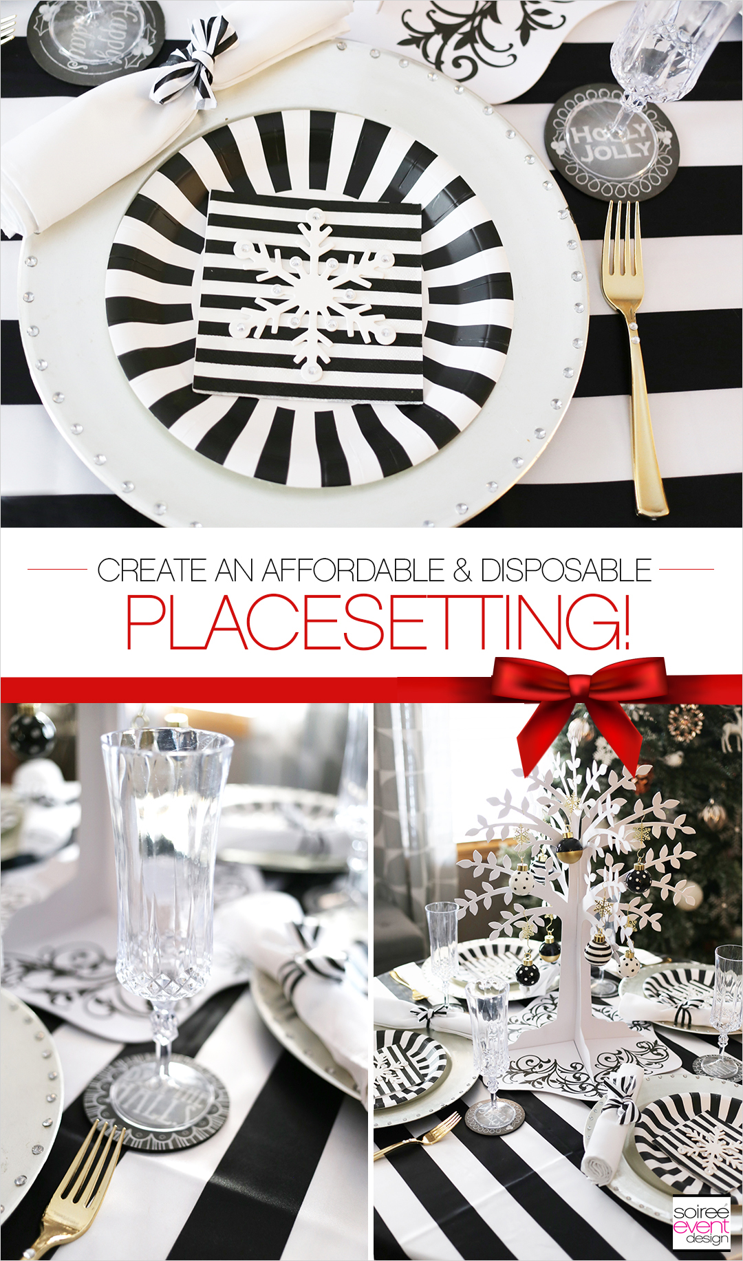 Black and white Christmas Tablescape