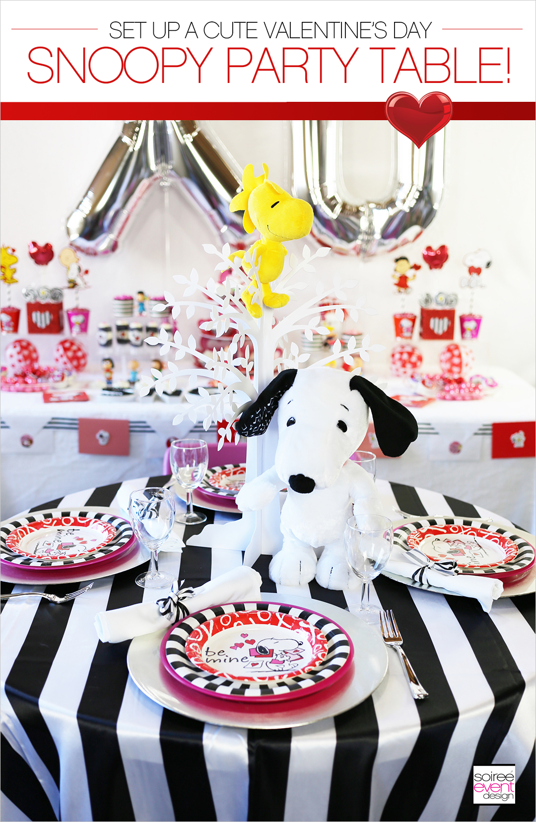Peanuts Valentines Day Party, Snoopy Party Table