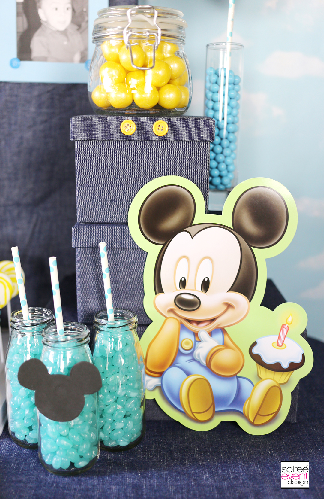 Mickey Mouse first birthday party dessert table