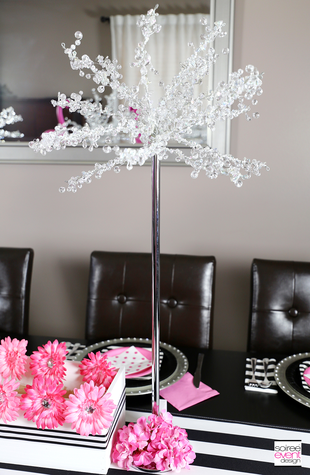 Flamingo Party Tablescape Bling Trees