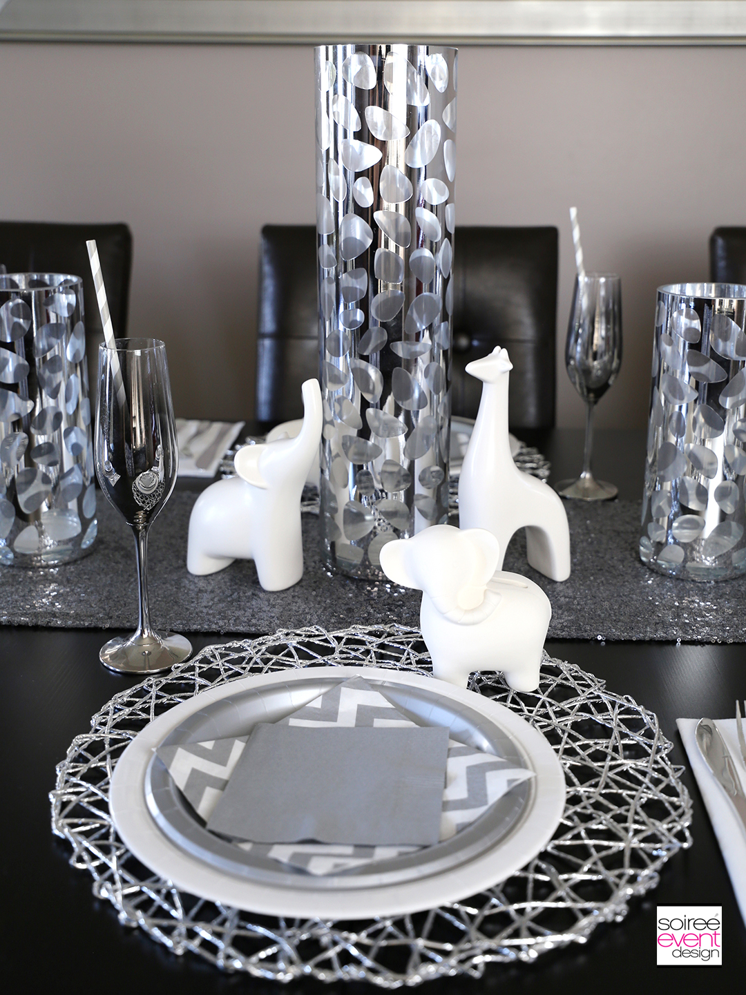 Modern Safari Party Tablescape - Silver Centerpiece