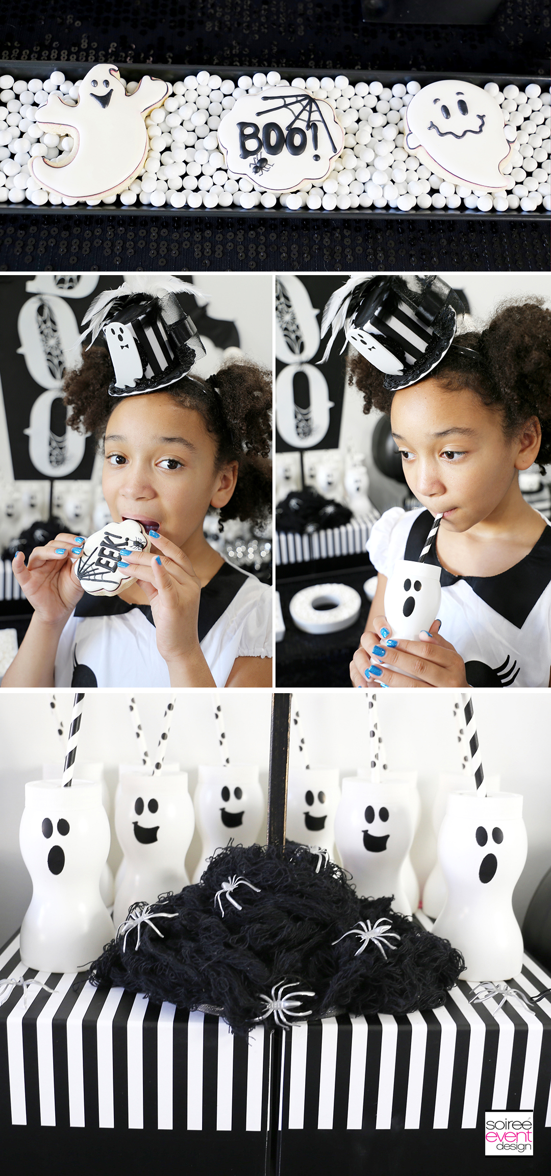 Black and White Halloween Party - ghost cups and cookies