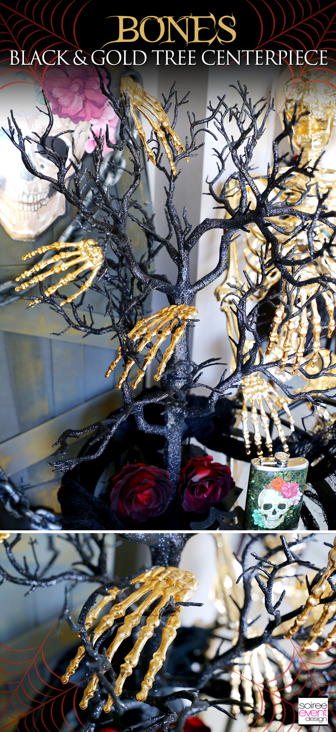Day of the Dead Entryway - Bones Black and Gold Tree