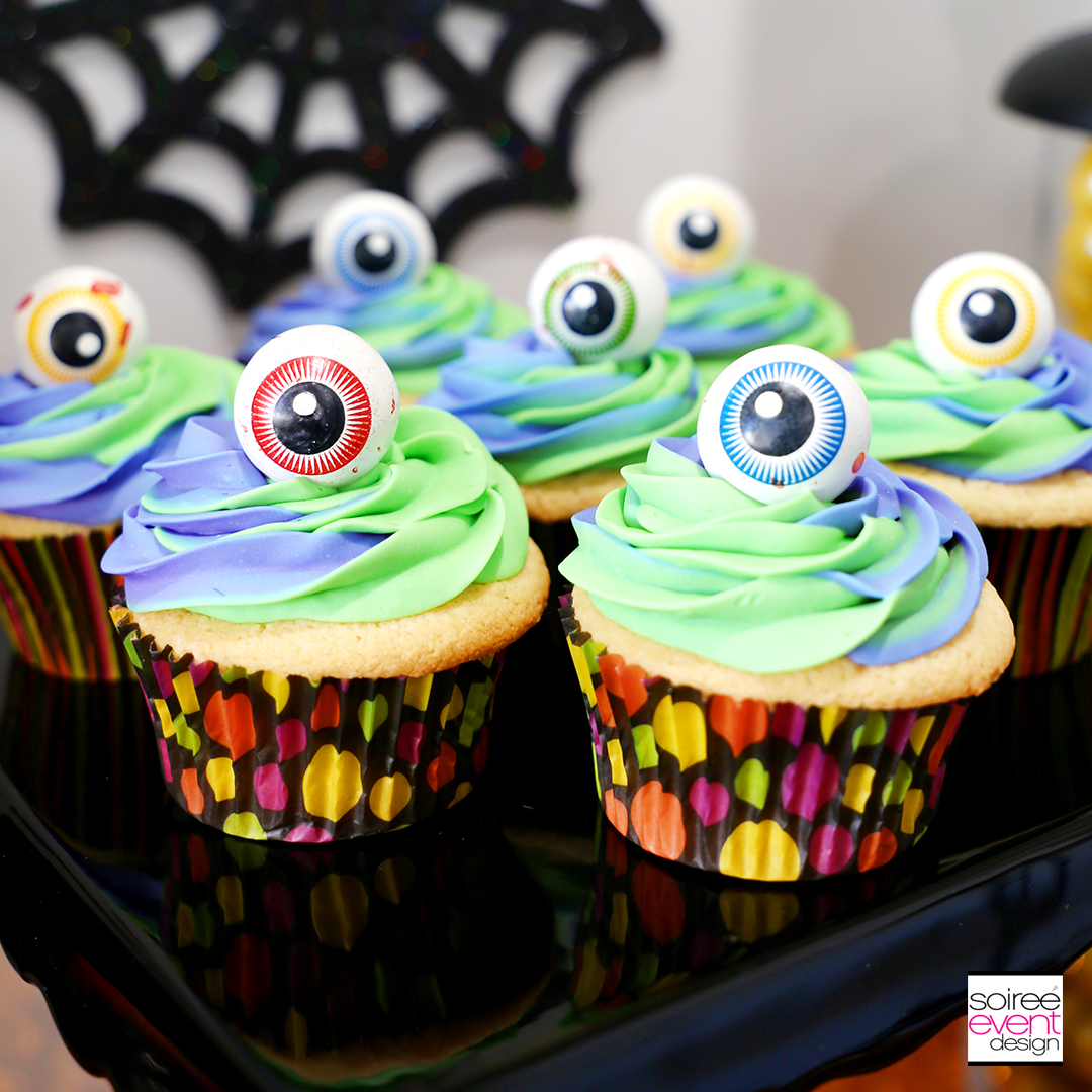 Emoji Halloween Party Ideas - Eyeball Swirl Cupcakes