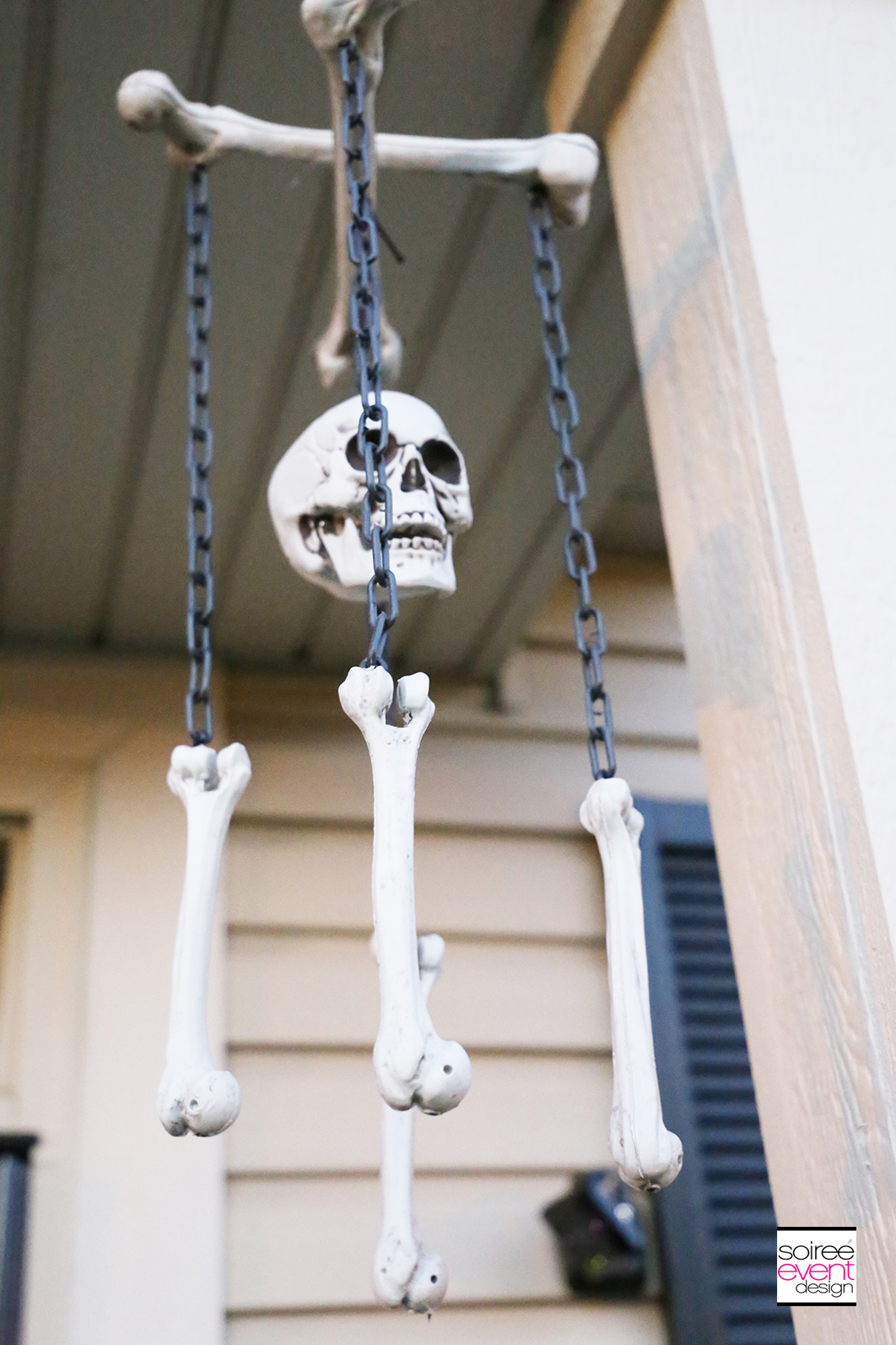Halloween black gold porch_skeleton chandelier