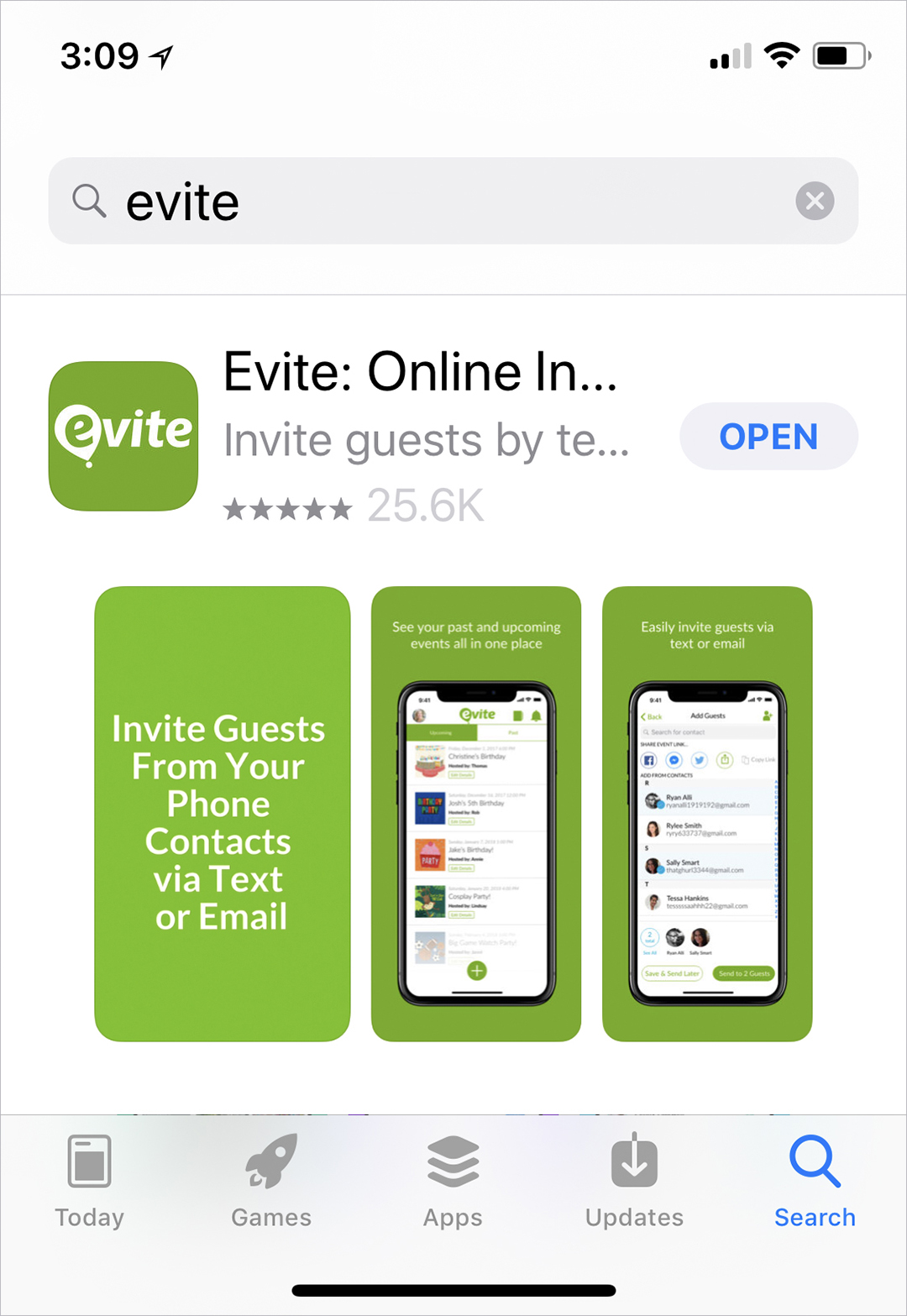 Evite Text Party - Step 1