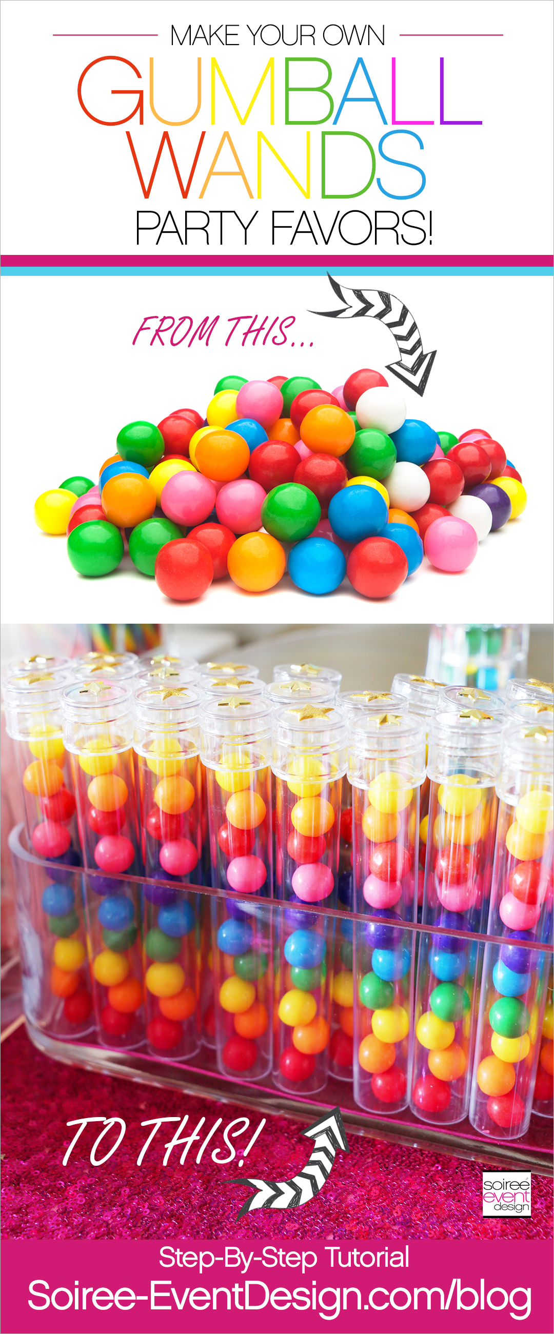 Rainbow Gumball Wands Party Favors Tutorial