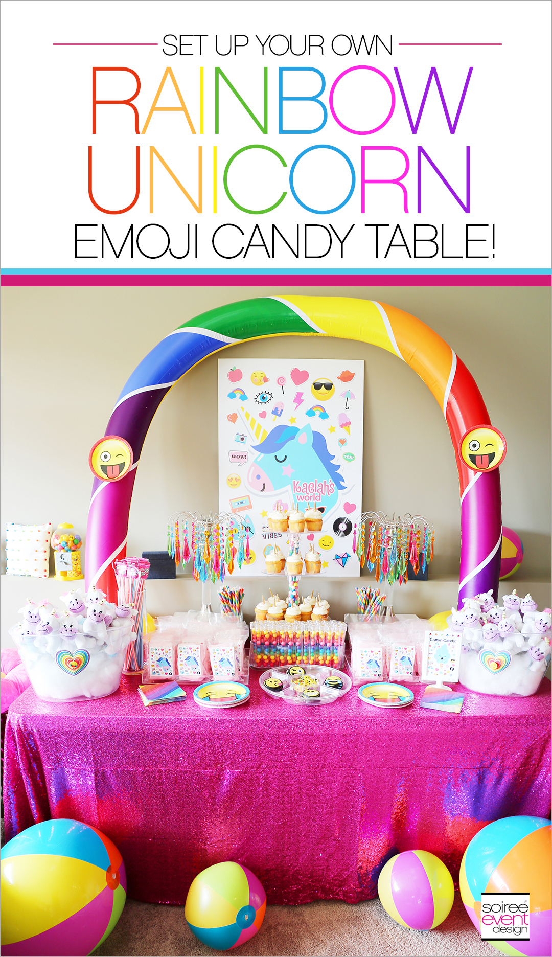 Rainbow Unicorn Emoji Party Ideas - Candy Table