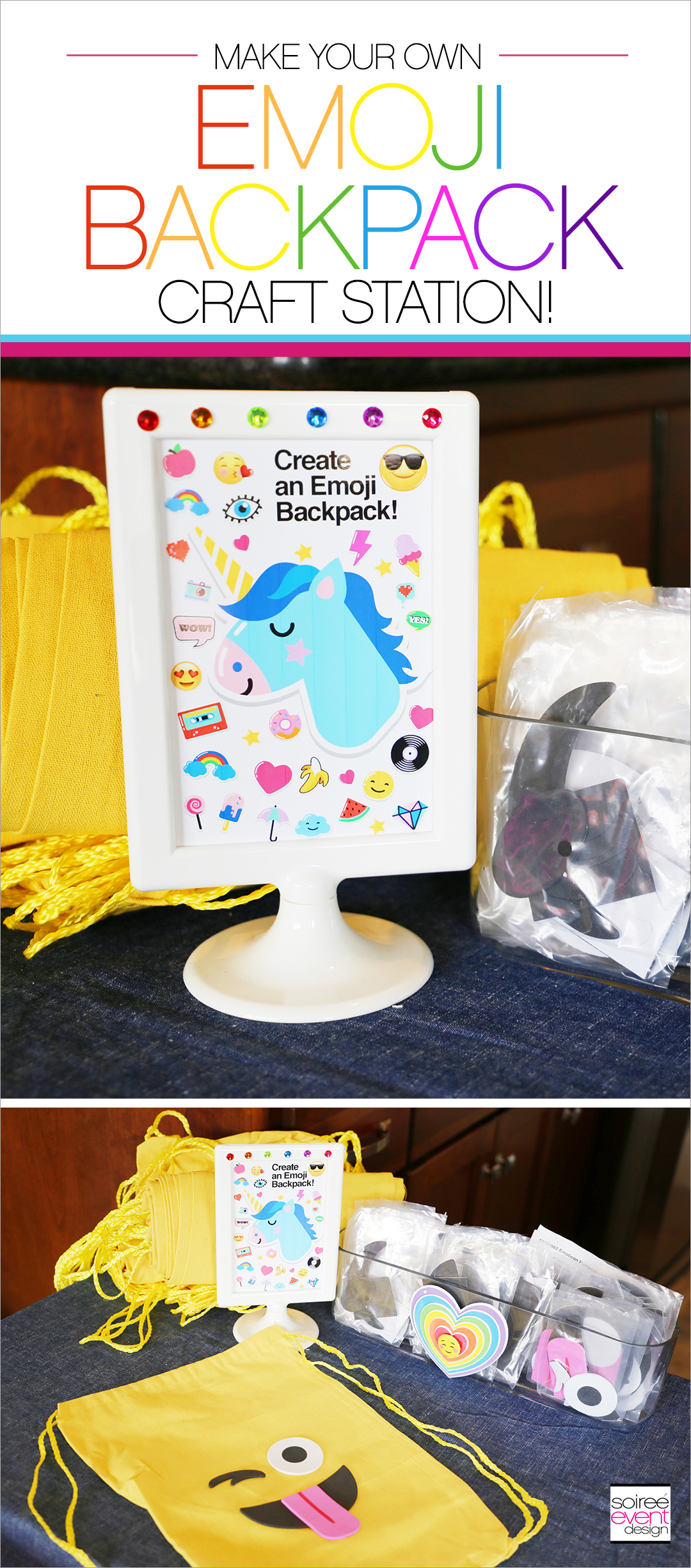 Rainbow Unicorn Emoji Party Ideas - Emoji Backpacks