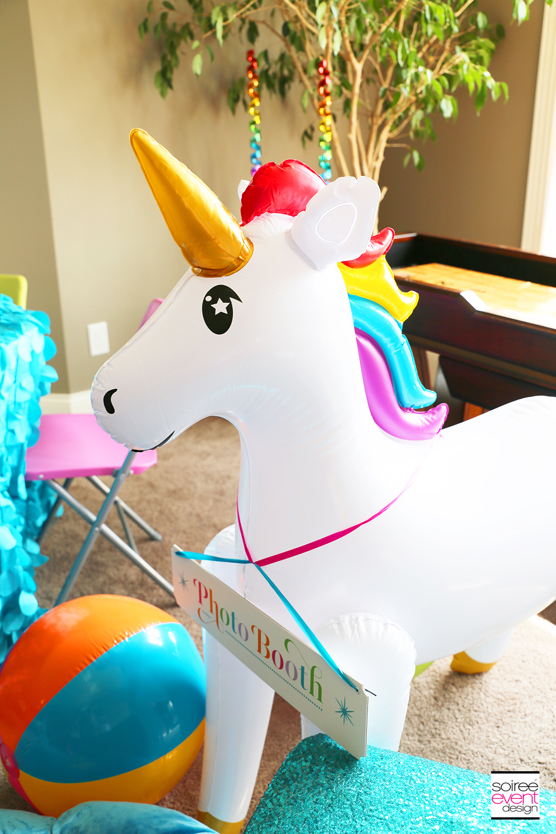 Rainbow Unicorn Emoji Party Ideas - Inflatable Unicorn