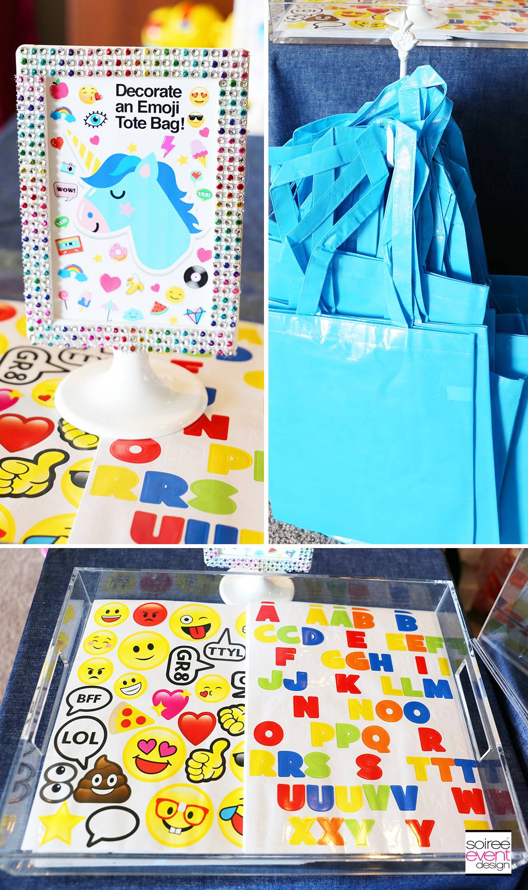 Rainbow Unicorn Emoji Party Ideas - Tote Bags