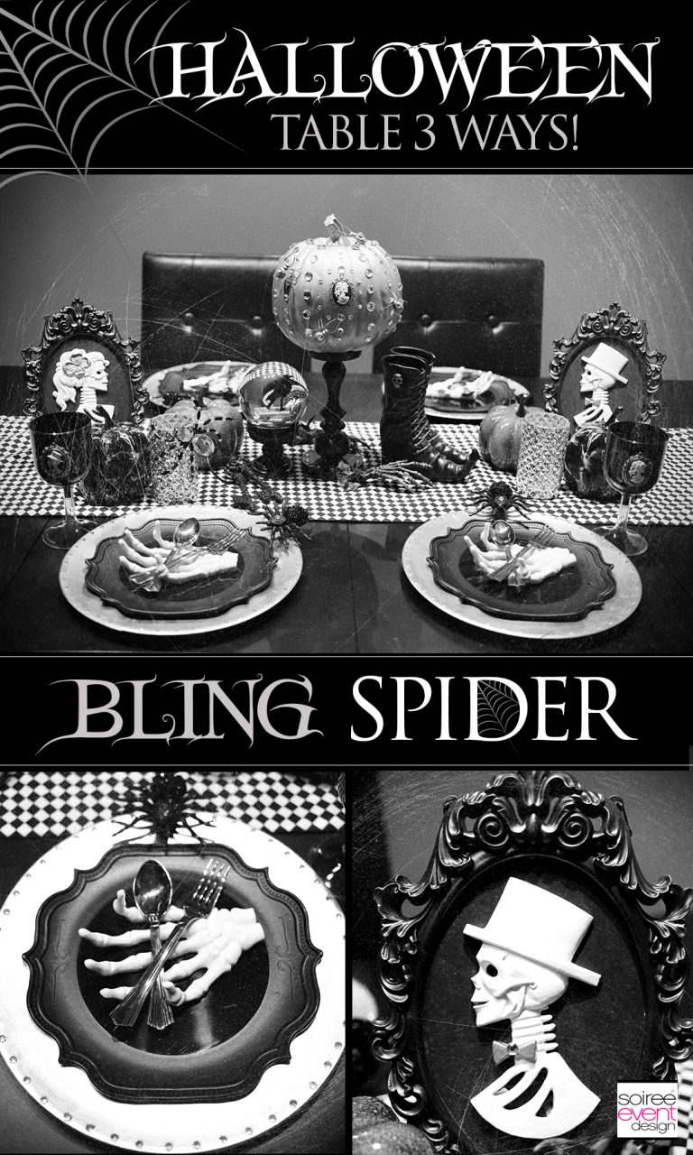 Halloween Dinner Party Table 3 Ways Bling Spider Theme! Soiree Event Design
