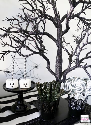 Black and White Halloween Party - Black Glitter Tree