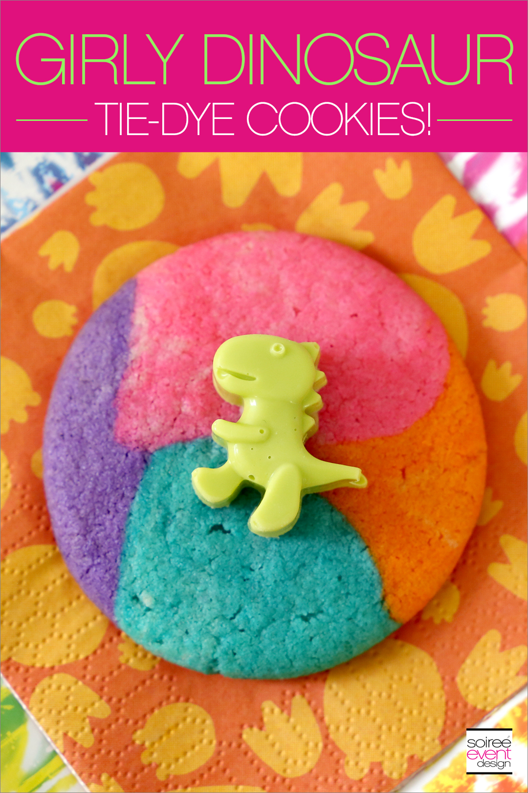 Girly Dinosaur Party Ideas - Dinosaur Tie Dye Cookies