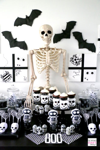 Black and White Skeleton Halloween Candy Table